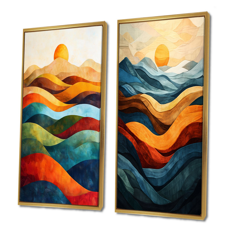 Orange, bleu sarcelle, montagnes audacieuses, paysage I, ensemble de 2 pièces d'art abstrait, H 28 po x l 24 po