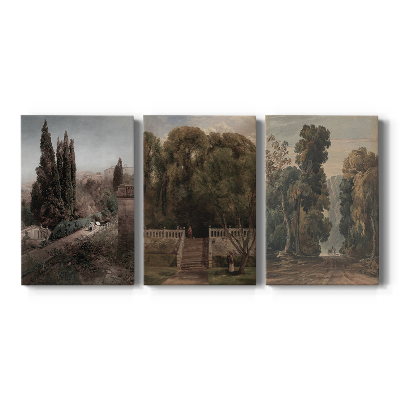 Paysage rétro Cxxxx - Toile tendue avec châssis sur mesure - 3 pièces, H 27 po x l 54 po