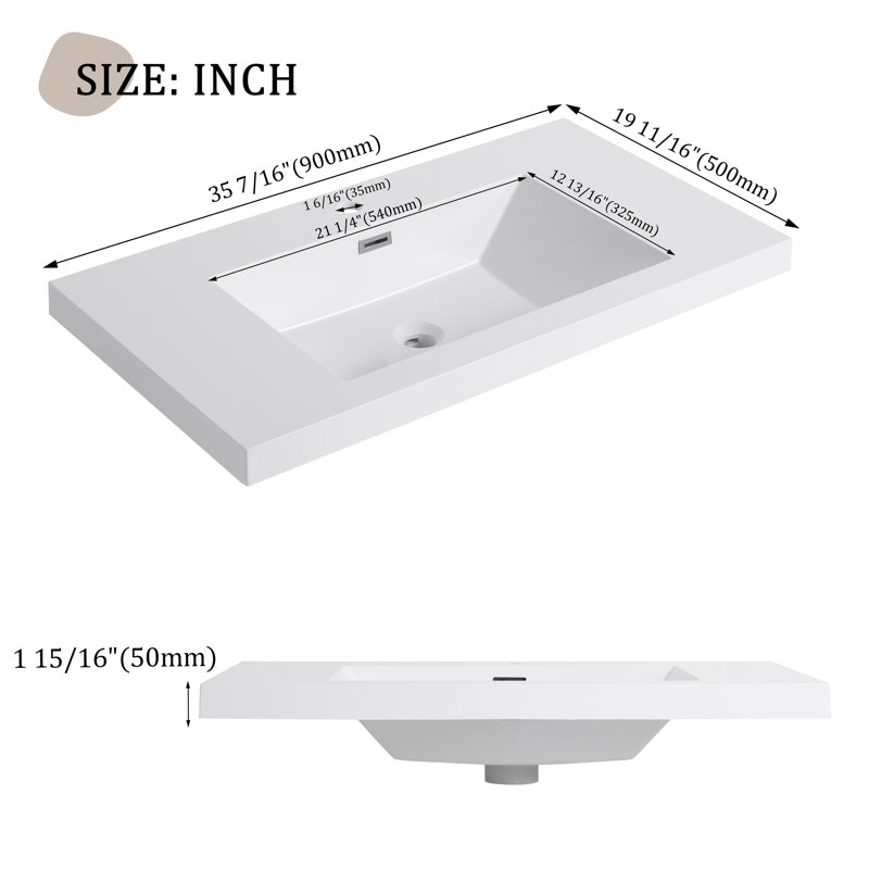 Meuble-lavabo simple 36 po avec plateau en résine, Blanc
