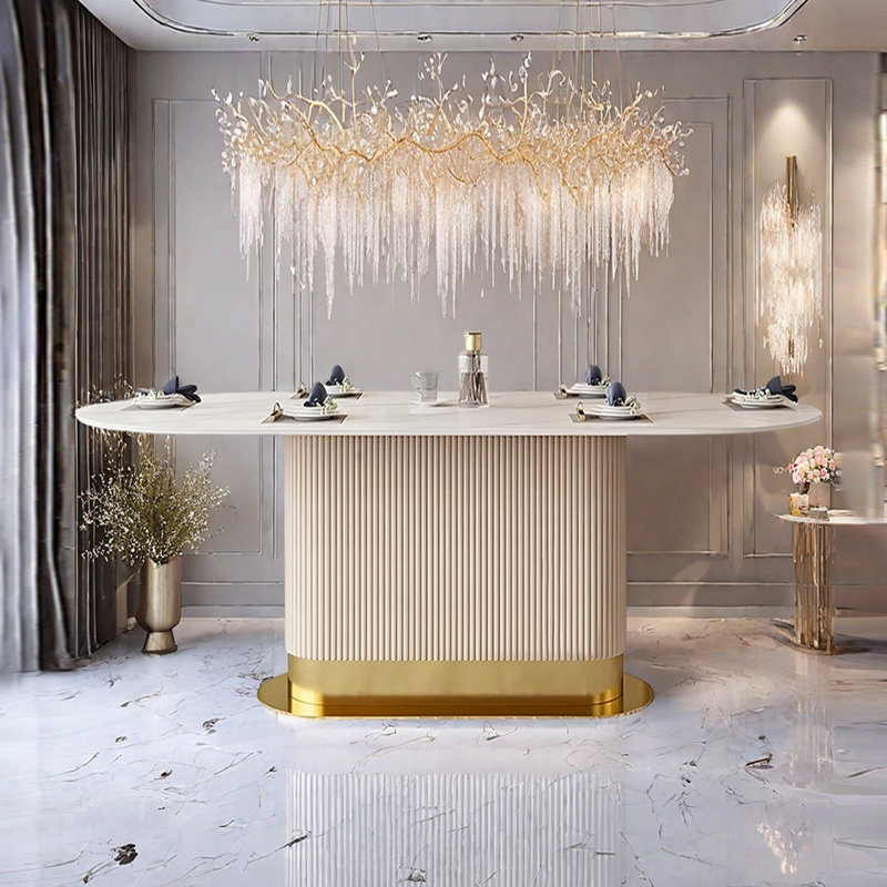 Table de salle à manger ovale légère et luxueuse, légère et brillante, H 29,53 po x l 62,99 po x P 31,50 po