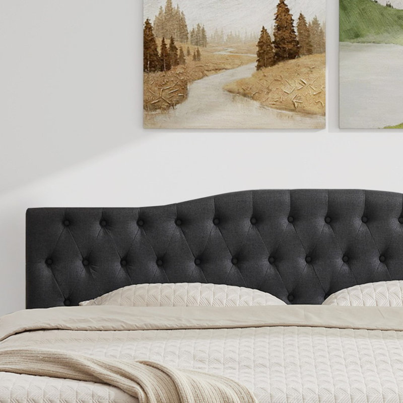 Tête de lit tapissier Aveigha, Complète, Lin gris foncé