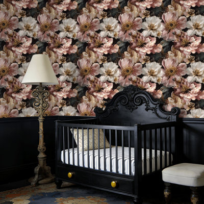 Papier peint adhésif floral de style baroque Floral l 23,6 po x H 118 po Papier peint adhésif amovible pour les armoires de chambre de bébé