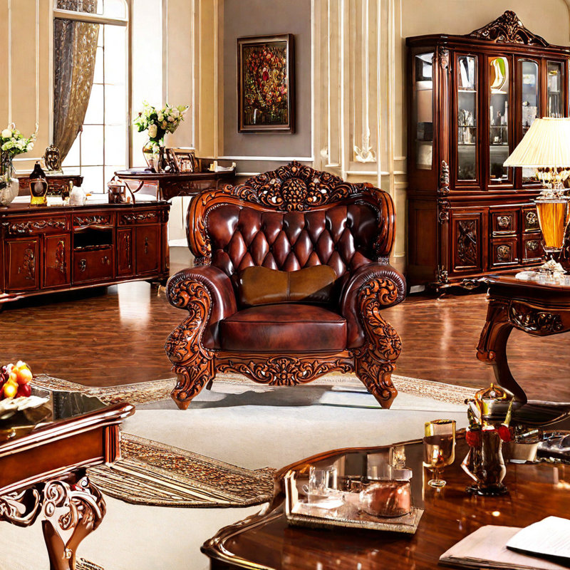 Fauteuil en cuir véritable capitonné European Classic