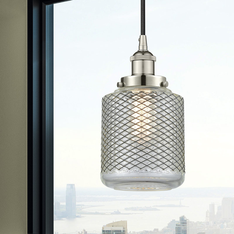 Luminaire suspendu cylindrique à 1 lumière Iyana, Nickel poli