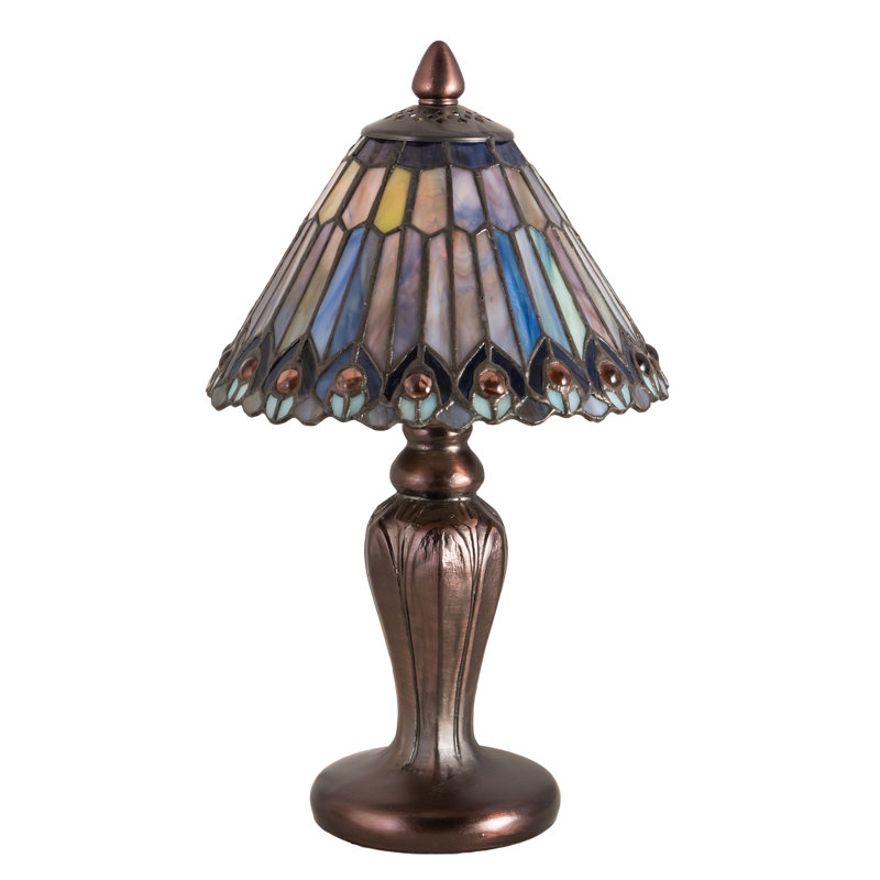 12"H Tiffany Jeweled Peacock Mini Lamp