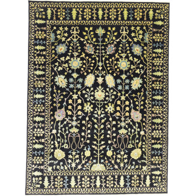 Tapis noir en laine nouvel âge 8 pi 11 po x 12 pi One-of-a-Kind