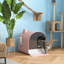 Litière pour chat en plastique rose avec tapis d'entrée et filtre - Espace privé pour chatons, chats, plateau amovible, entretien facile, pour arrêter les odeurs, côté attaché, décor en forme de hutte, couvercle requis pour l'assemblage