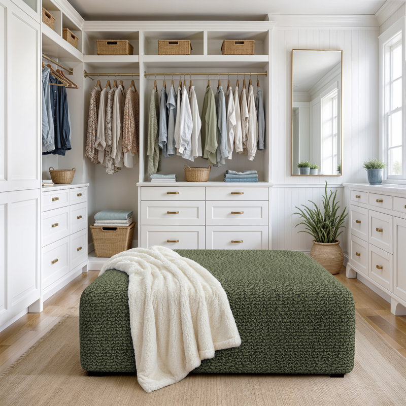 Stretchy Slipcover for Ottoman - Easy to Clean & Durable - Microfibra Collection, Large, Green