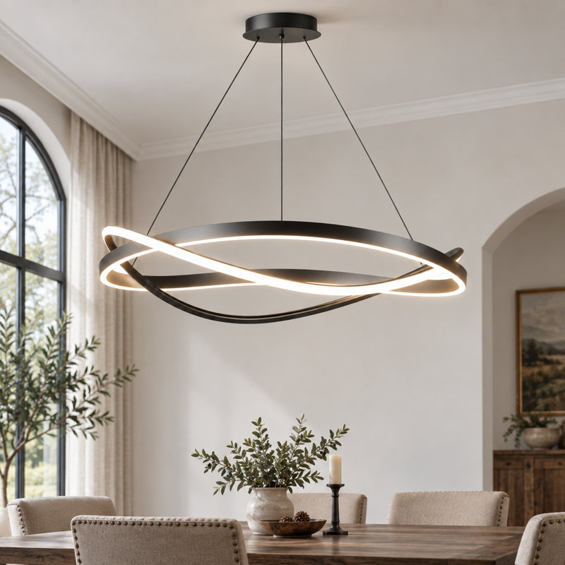 Suspension annulaire à DEL noire moderne à intensité variable de 61 cm (24 po) avec application et télécommande