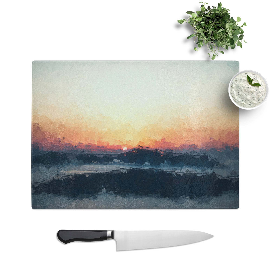 Tempered Glass Sunrise in Greece Chopping Board