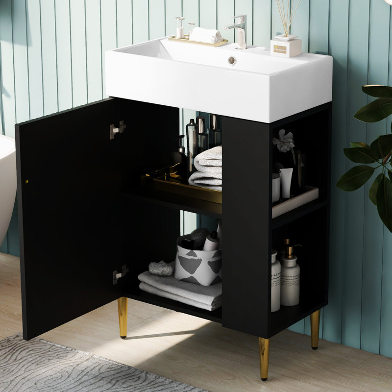 Meuble-lavabo de salle de bain 21,6 po, Noir