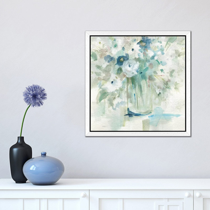 Blooming Whispers - Painting on Canvas, 45.72 cm H x 45.72 cm W, White Framed