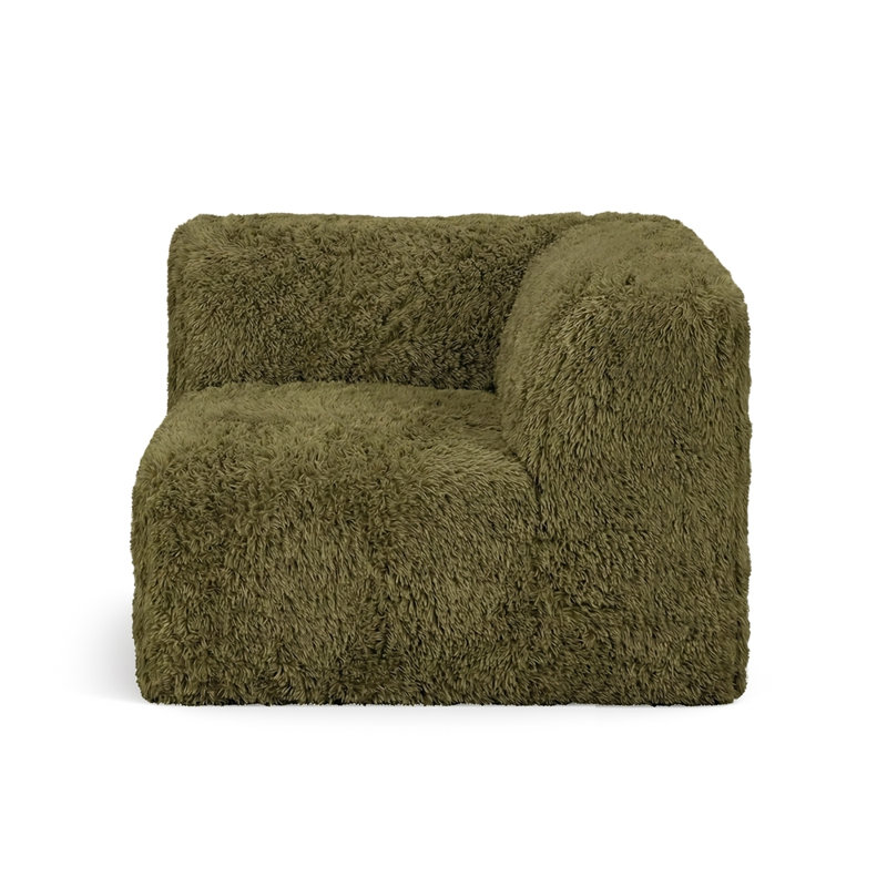 Causeuse modulaire de couleur olive en fausse fourrure compressée en mousse haute densité