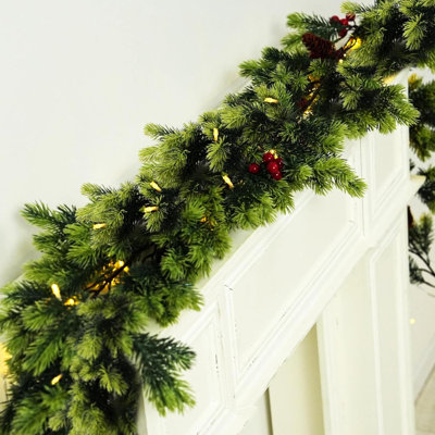 9FT Artificial Long Cedar Garlands - Real Touch Winter Pine Garland, Green Artificial Greenery Garland For Table, Mantle, Wall, Indoor, Outdoor Christmas Decoration