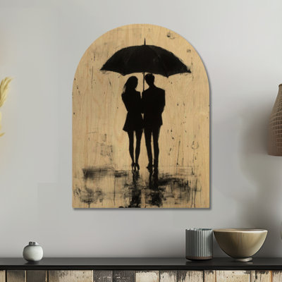 Sous un même parapluie - Tableau mural en bois arqué représentant un couple noir