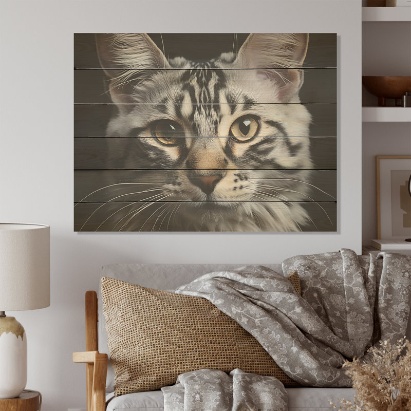 Bengal Rhapsody Cat - Art mural en bois sur bois de pin naturel, H 30 po x l 40 po