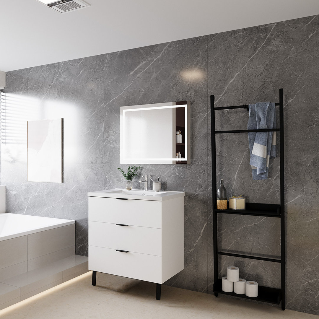 White Bathroom Vanity Unit with Basin Soft-close Drawers Freestanding 600mm