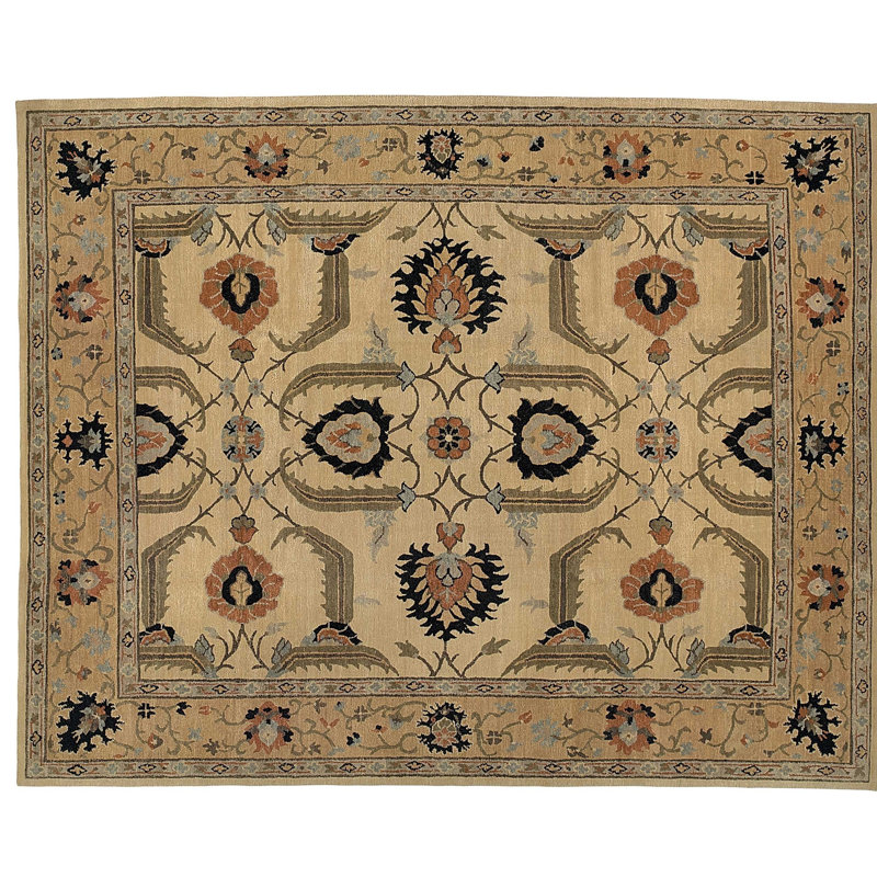 Kilkenny Wool Oriental Area Rug in Beige/Gold, Rectangle 3' x 5'
