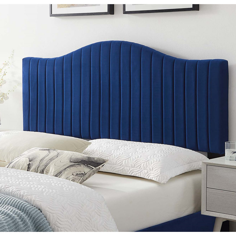 Brielle Channel Tufted Performance Velvet Headboard, King, Blue