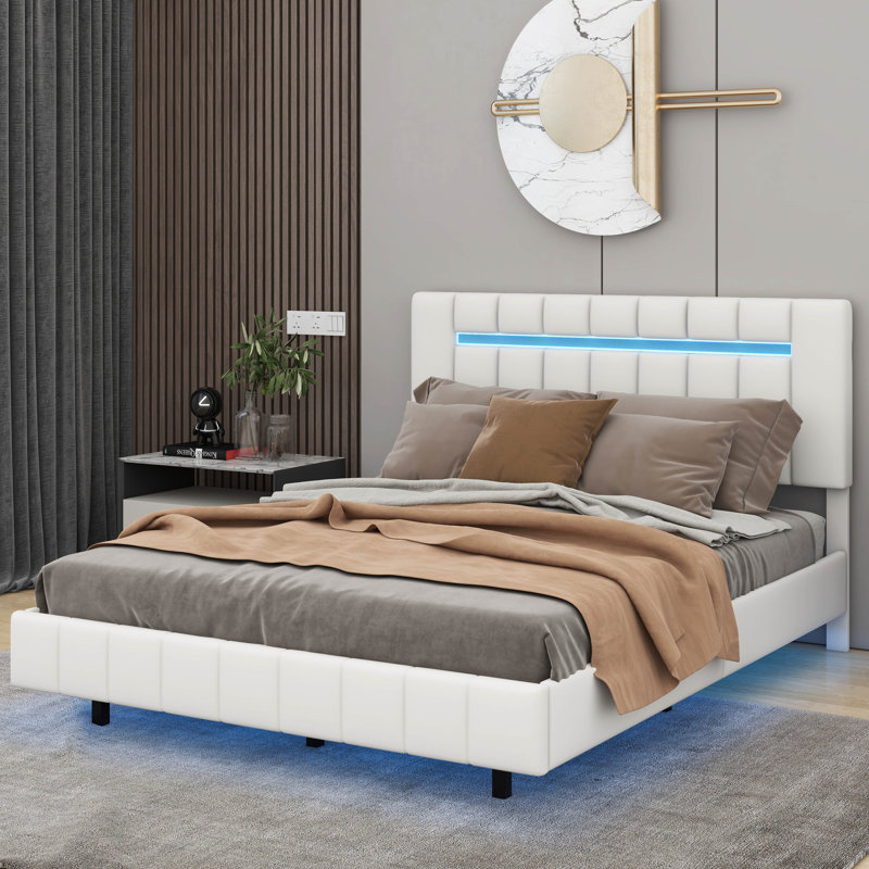 Herrel Upholstered Panel Bed, White