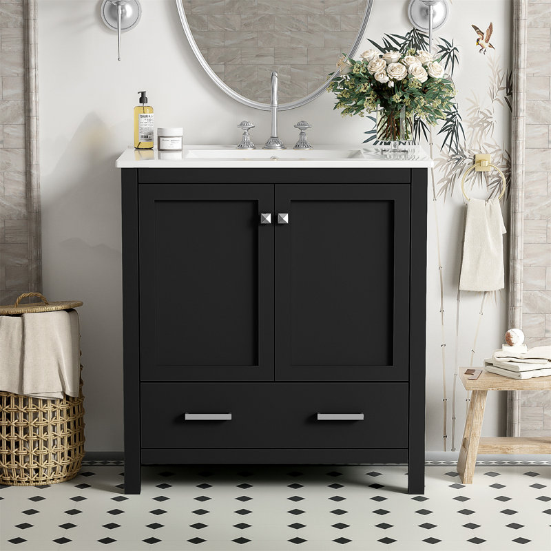 Meuble-lavabo 30 po avec lavabo simple, Noir