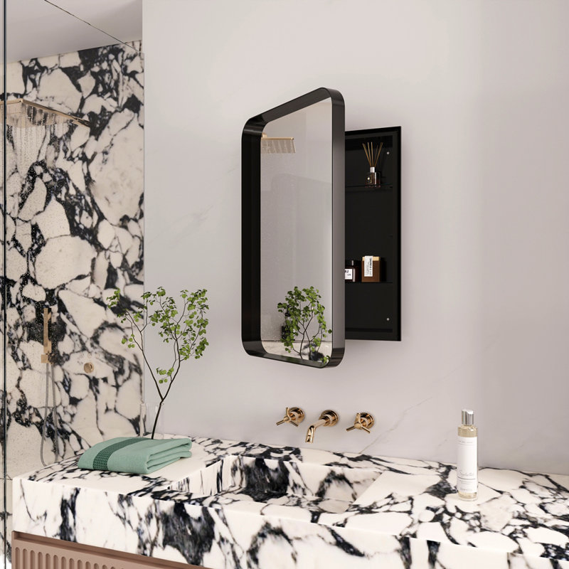 Armoire à pharmacie à miroir murale l 15,7 po H 23,6 po Kushana, Noir mat