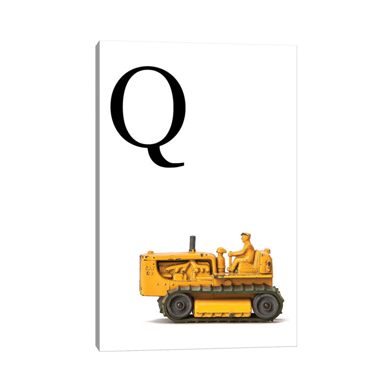 Q Bulldozer Yellow White Letter - Print on Canvas, Wrapped Canvas, 101.6 cm H x 66.04 cm W x 3.175 cm D