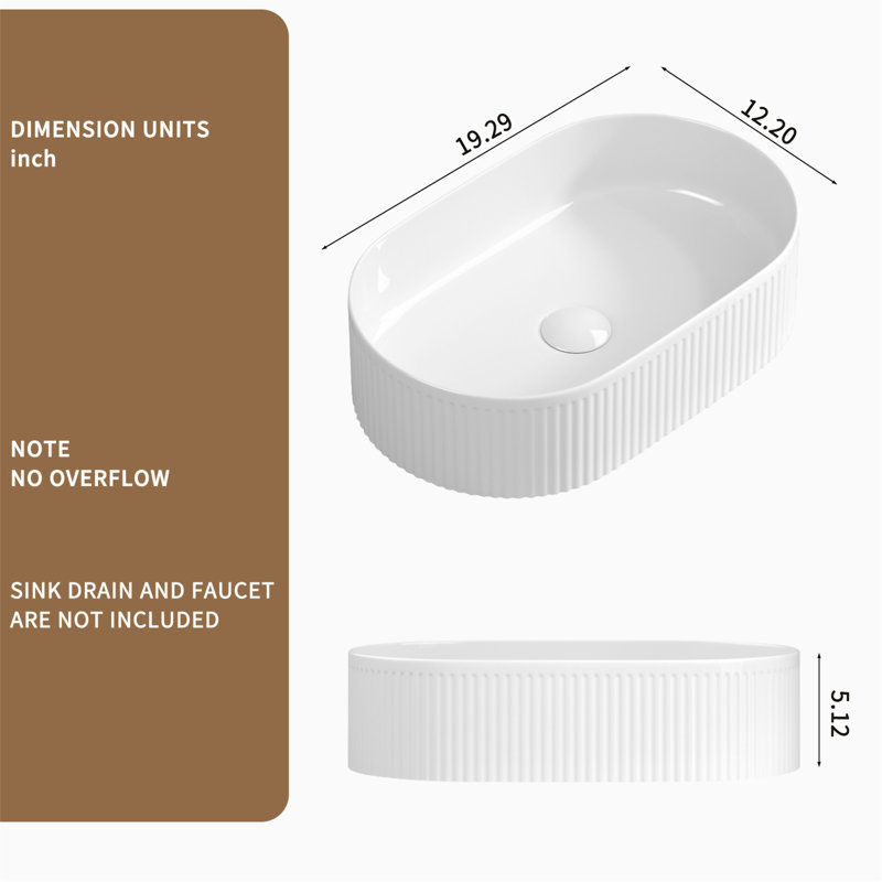 Oval Bathroom Sink Above Counter, Milk White