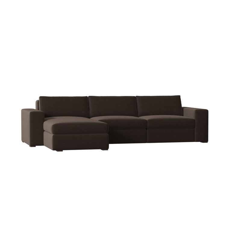 Liam Chaise Sectional, Left Hand Facing, Metrolinen Graphite, Brown Mahogany