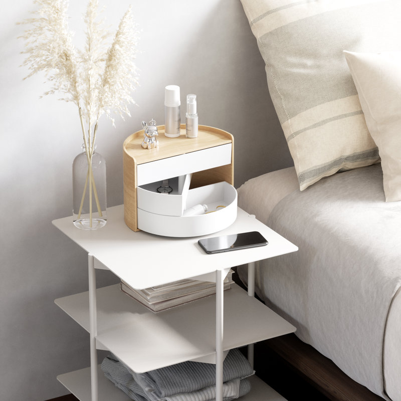 Moona Poplar Wood Collapsible Kids' Jewelry Box in White/Natural