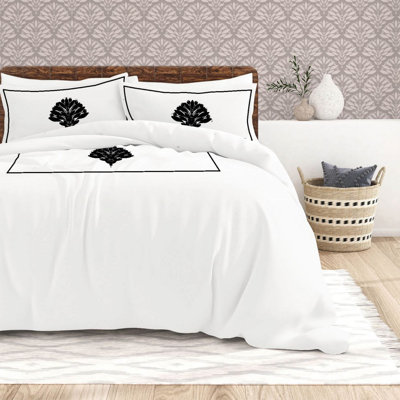 Leafy Embroidered Cotton Sateen Duvet Cover Set