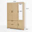 Armoire 4 portes avec miroir, armoire à DEL avec portes et 2 tiroirs, armoire de rangement en bois avec tringle, tablettes réglables, naturel