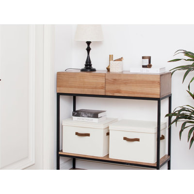 Bacs de rangement en tissu avec couvercle, boîtes de rangement décoratives pour tablettes, panier de rangement de placard empilable avec poignées, grand, blanc ivoire, paquet de 2