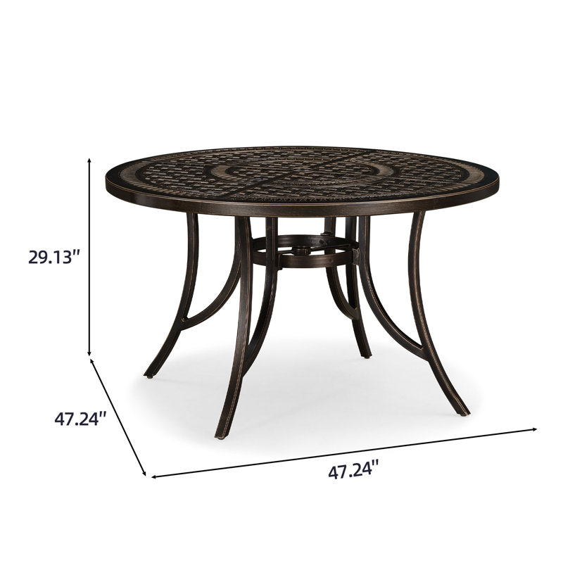 Arelli Round Metal Outdoor Dining Table With Umbrella Hole , 47.24'' in. W 47.24'' in. D