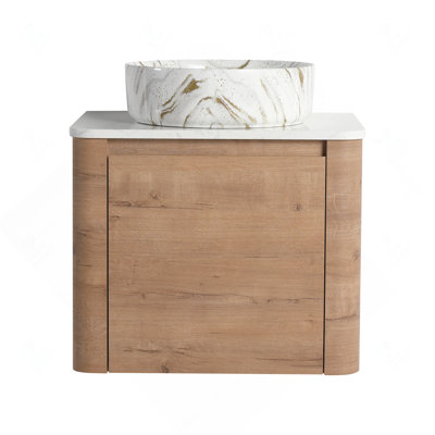 24" Plywood Wall-Mounted Bathroom Vanity with Vessel Ceramic Sink and 1 Soft-Close Door