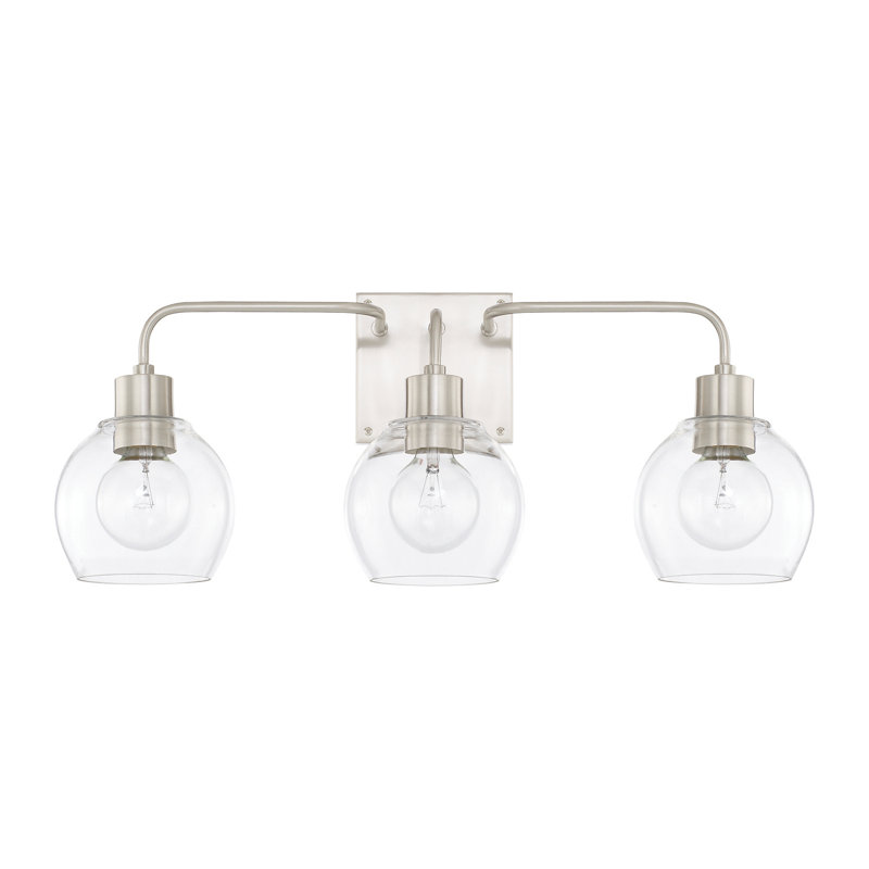 Éclairage pour meuble-lavabo à intensité variable Tanner, Nickel brossé, Transparent, 3 lumières