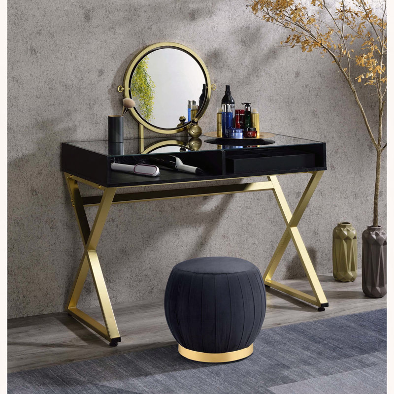 Vanity Desk with Mirror and Jewelry Tray