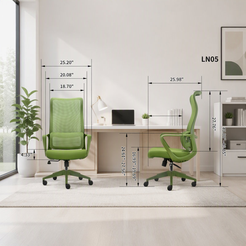 Chaise de bureau ergonomique avec support lombaire ajustable, Vert, Vert
