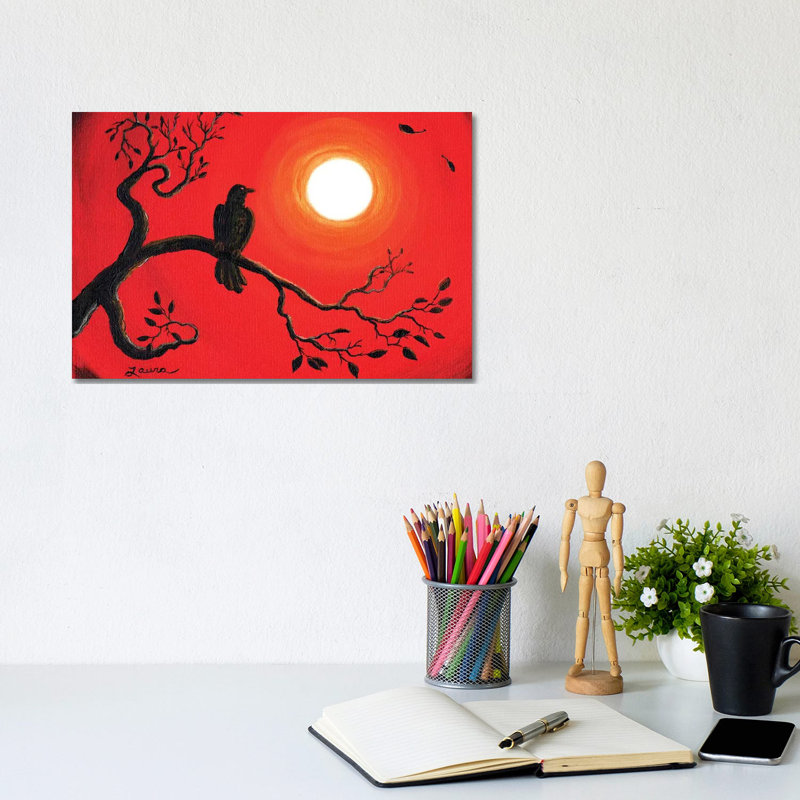 Raven In Red by Laura Iverson - Wrapped Canvas Print, 20.32 cm H x 30.48 cm W