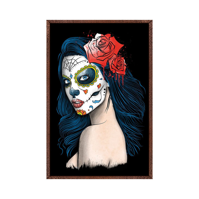 La Calavera Catrina by Antonio Camarena - Print on Canvas, 66.04cm H x 45.72cm W x 3.81cm D, Classic Brown Wood Framed