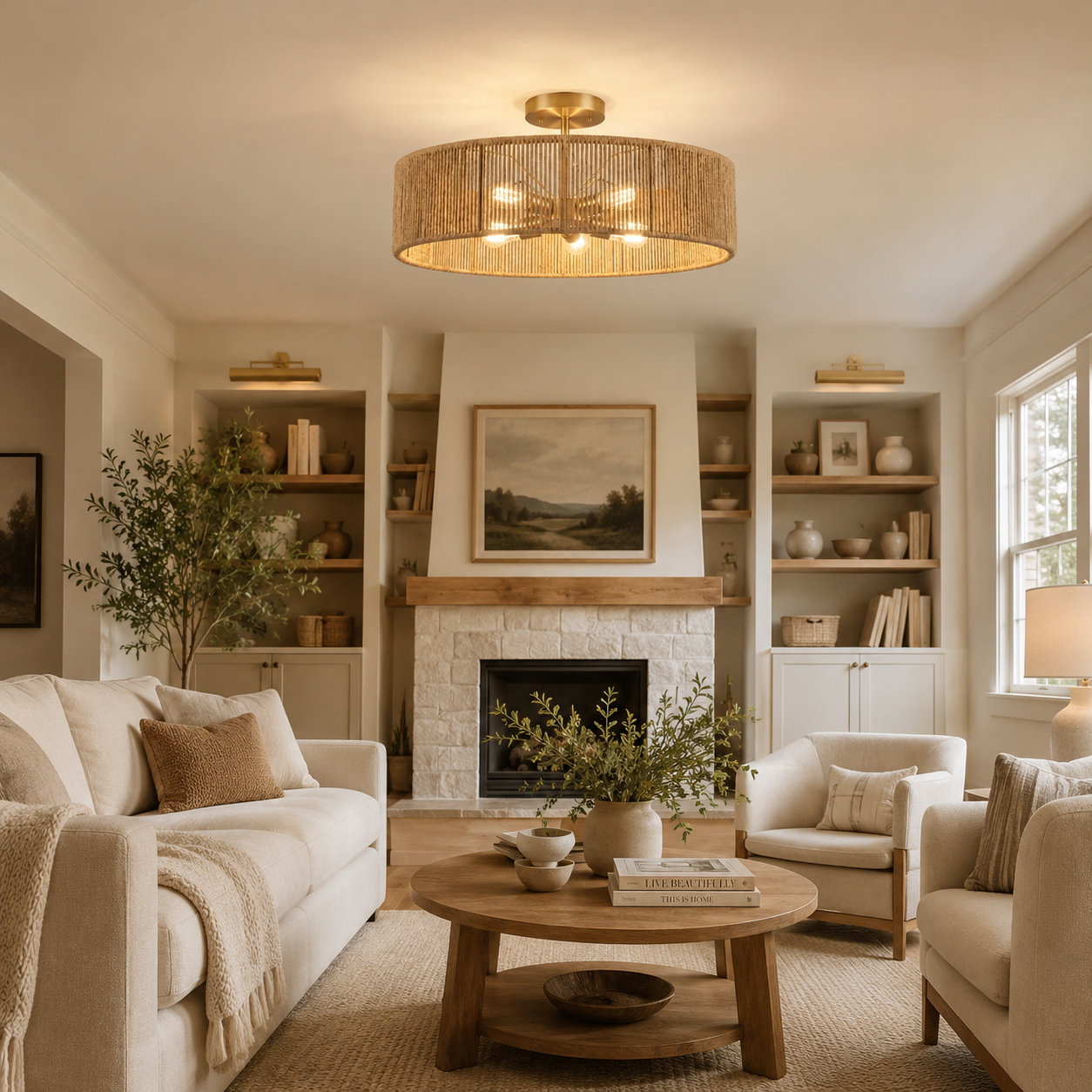 24" 5-Light Semi Flush Mount, Polished Brass