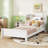 Kids Bed Platform Standard Bed With Bookcase Headboard, Footboard, Adjustable Guardrails, Led Sensor Light-491710381-491710371
