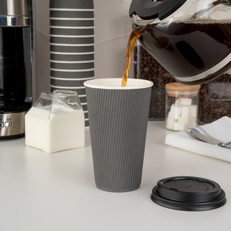 Restaurantware 16 Oz Coffee Cups Pack of 200 Ripple Wall Insulated Paper Cups, Gray Disposable, For Hot Beverage With Built-In Insulation Non-Slip Grip For Coffee Shop Takeaway