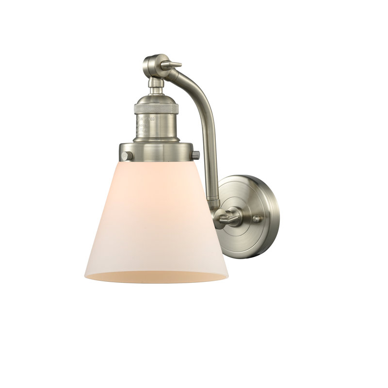Cone 1 Light Sconce, Brushed Satin Nickel, Matte White Cased