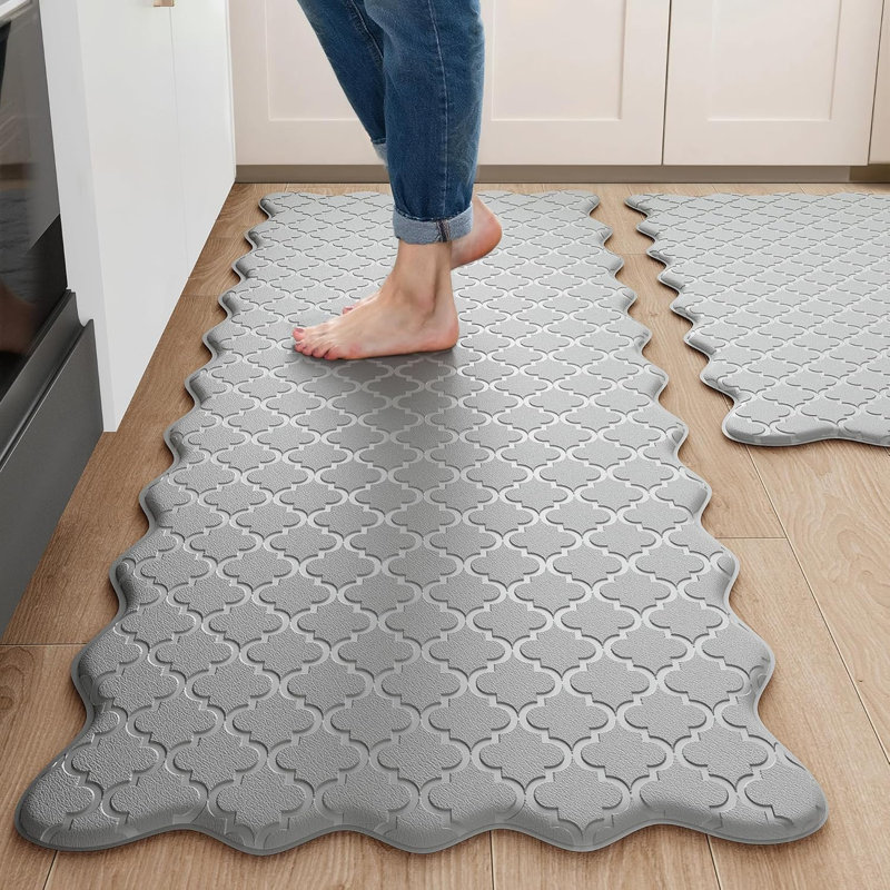 Ensemble de 2 tapis de cuisine coussinés anti-fatigue, Gris