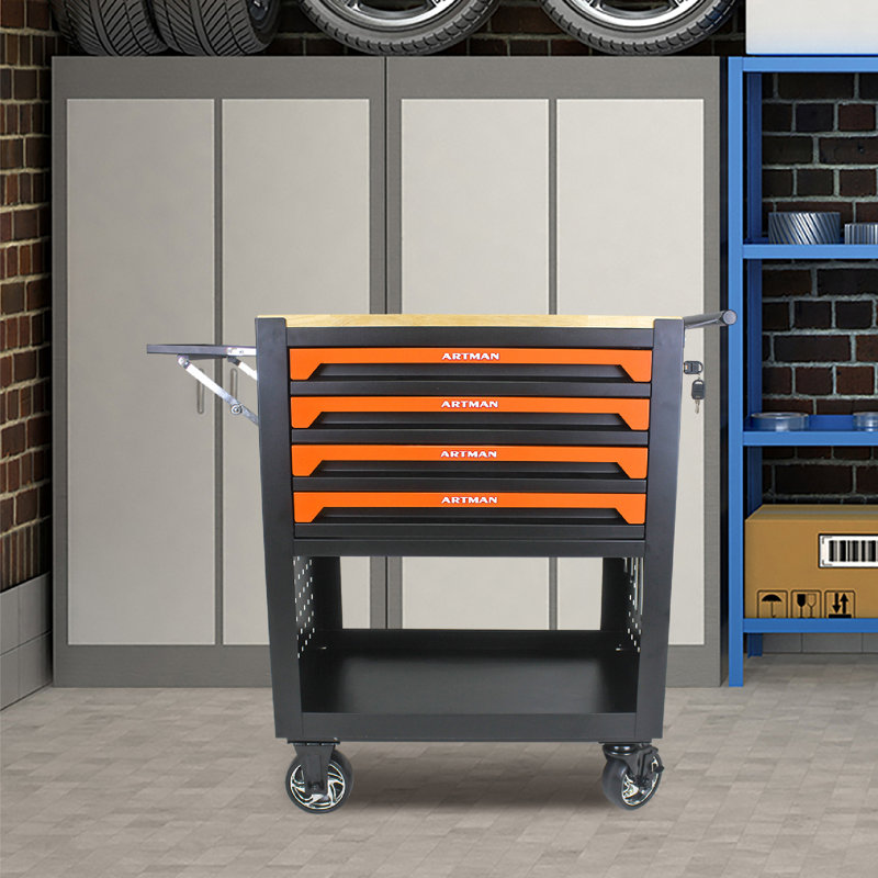 30.3'' W 4 -Drawer Steel Bottom Rollaway Chest with Wheels, Orange