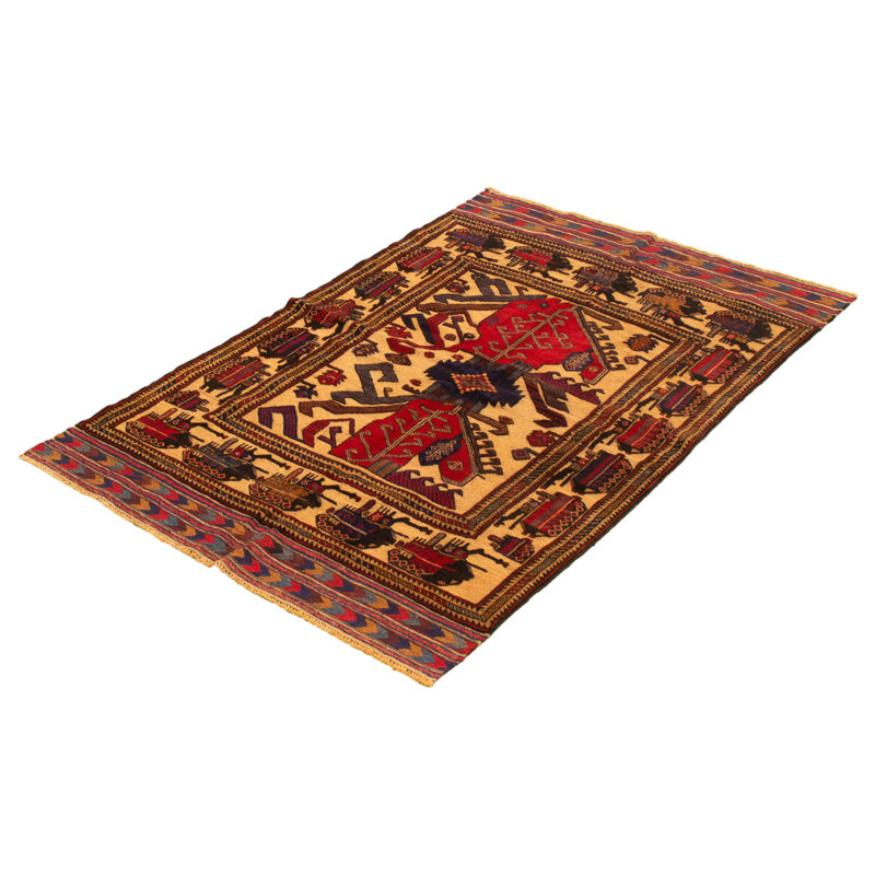 Tapis décoratif beige en laine de conception unique 4 pi 2 po x 6 pi 6 po Cecellia noué à la main