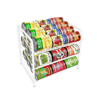Adjustable Can Organizer Rack, Stackable Tiered Shelf For 36 Cans, Jars & Tools, White Metal Design