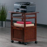Mobile Printer Station And Organizer With Storage Drawer, Solid And Composite Wood Construction, Walnut Finish, Assembly Required