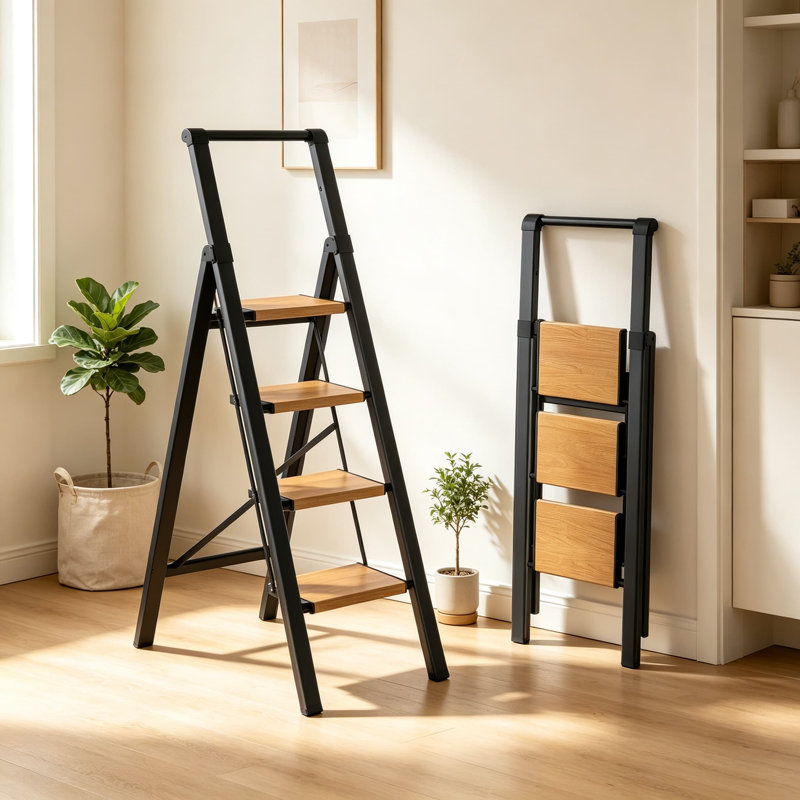 Escabeau pliant avec poignée, escabeau en aluminium antidérapant pour adultes, escabeau compact pour la maison, la cuisine et l'intérieur, conception peu encombrante